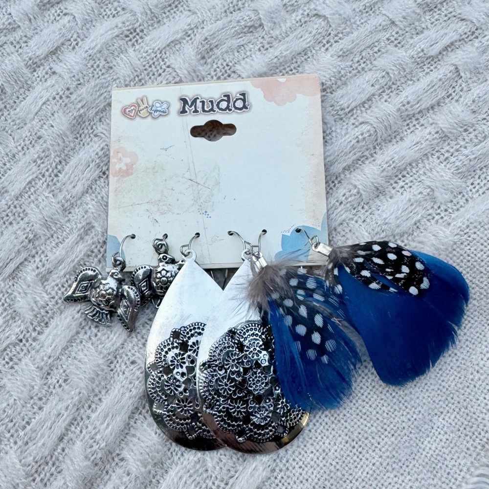 Mudd Silver Tone Dangle Earrings 3 Pair Set